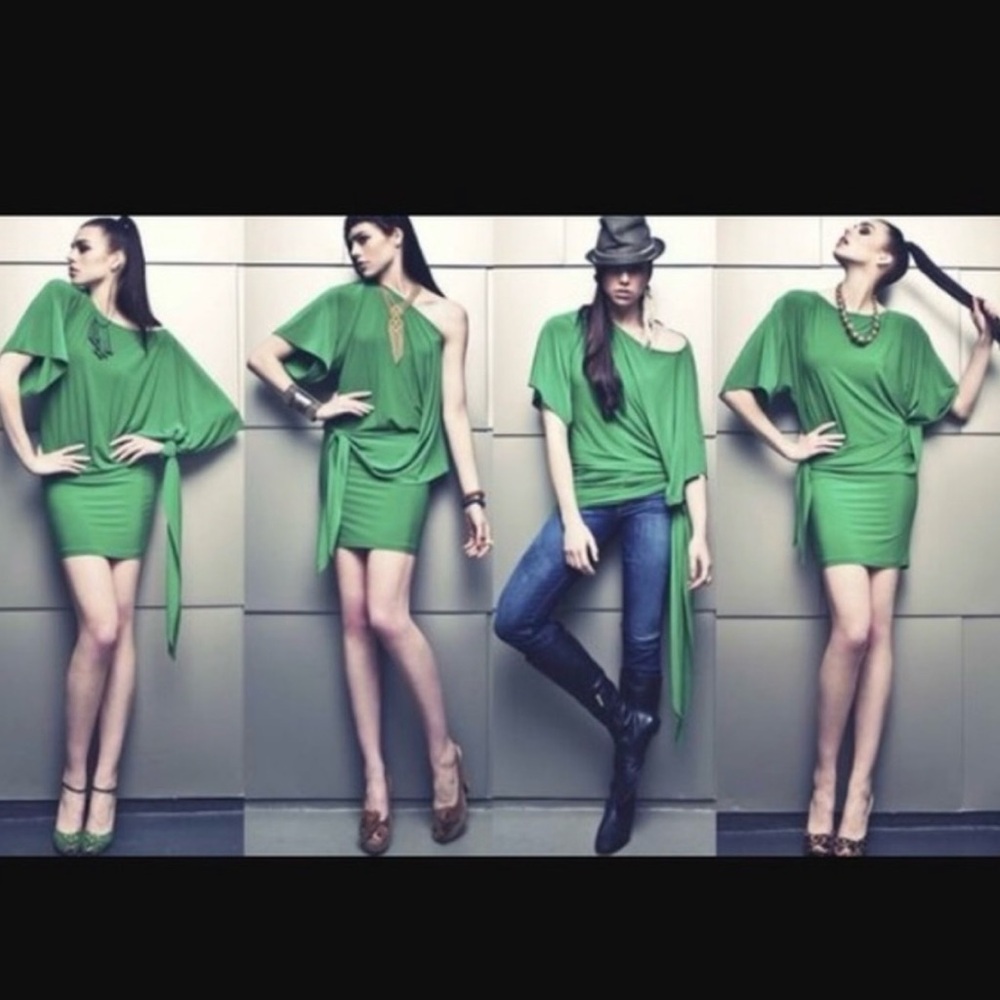 Abi Ferrin Sz S Green 5-Way Nikki Stretch Jersey Dress